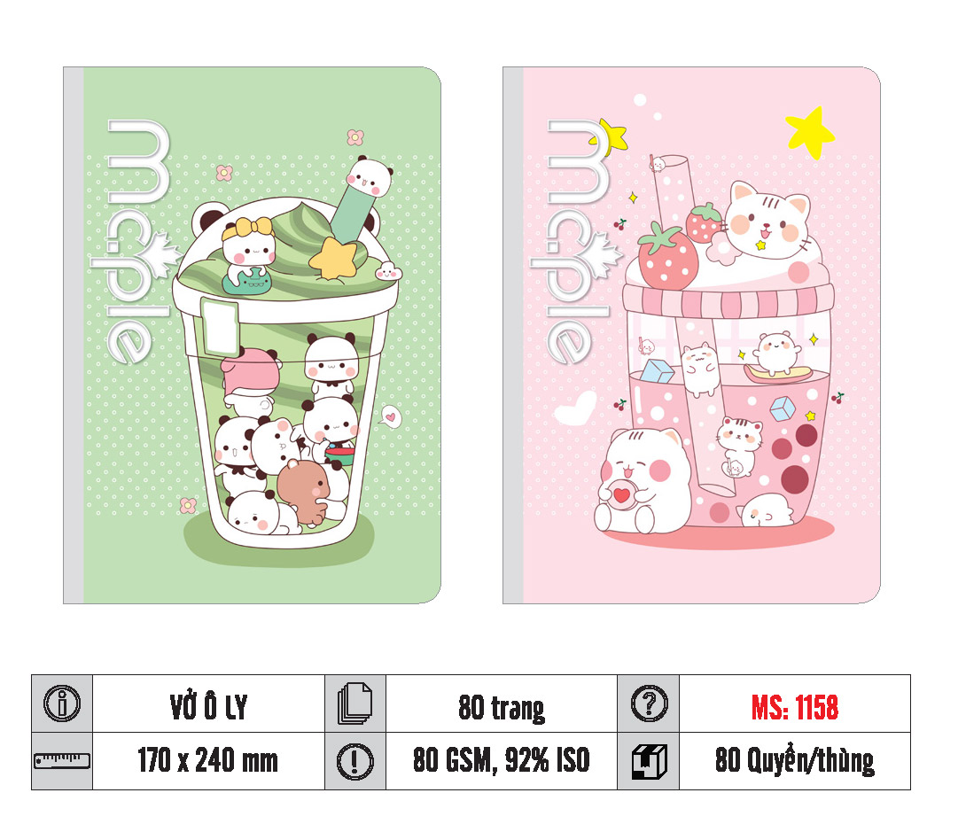 VỞ Ô LY MC.PLE 80 TRANG 80GSM MS 1158
