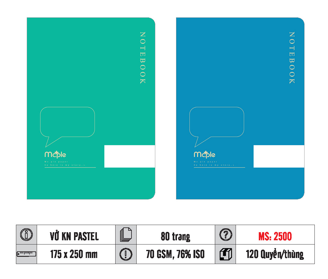 VỞ KẺ NGANG PASTEL MC.PLE 80 TRANG, 70GSM MS 2500/2502/2503
