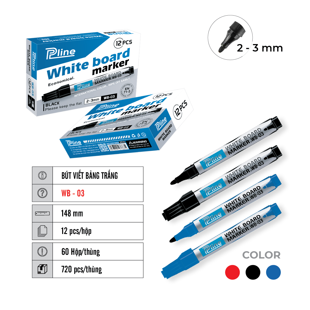 BÚT VIẾT BẢNG TRẮNG PLINE WB-03