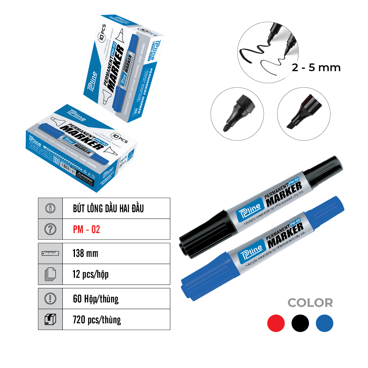 BÚT LÔNG DẦU HAI ĐẦU PLINE PM-02